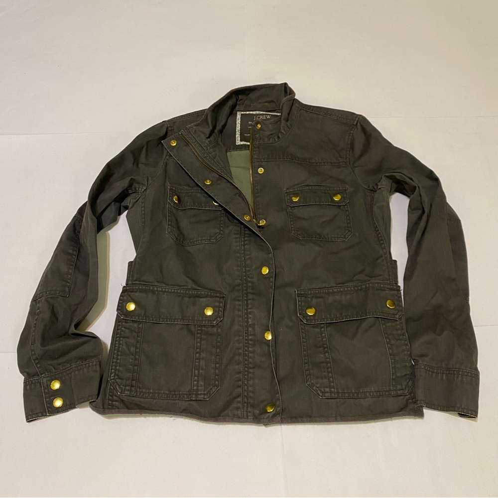 J. Crew Green Twill Field Jacket with Gold buttons - Picture 6 of 15